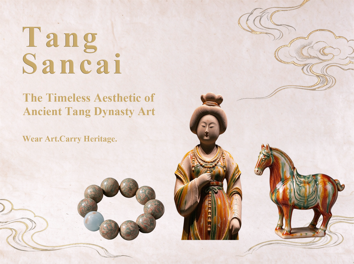 Tang tri-color glazed pottery inspired ceramic and bracelet