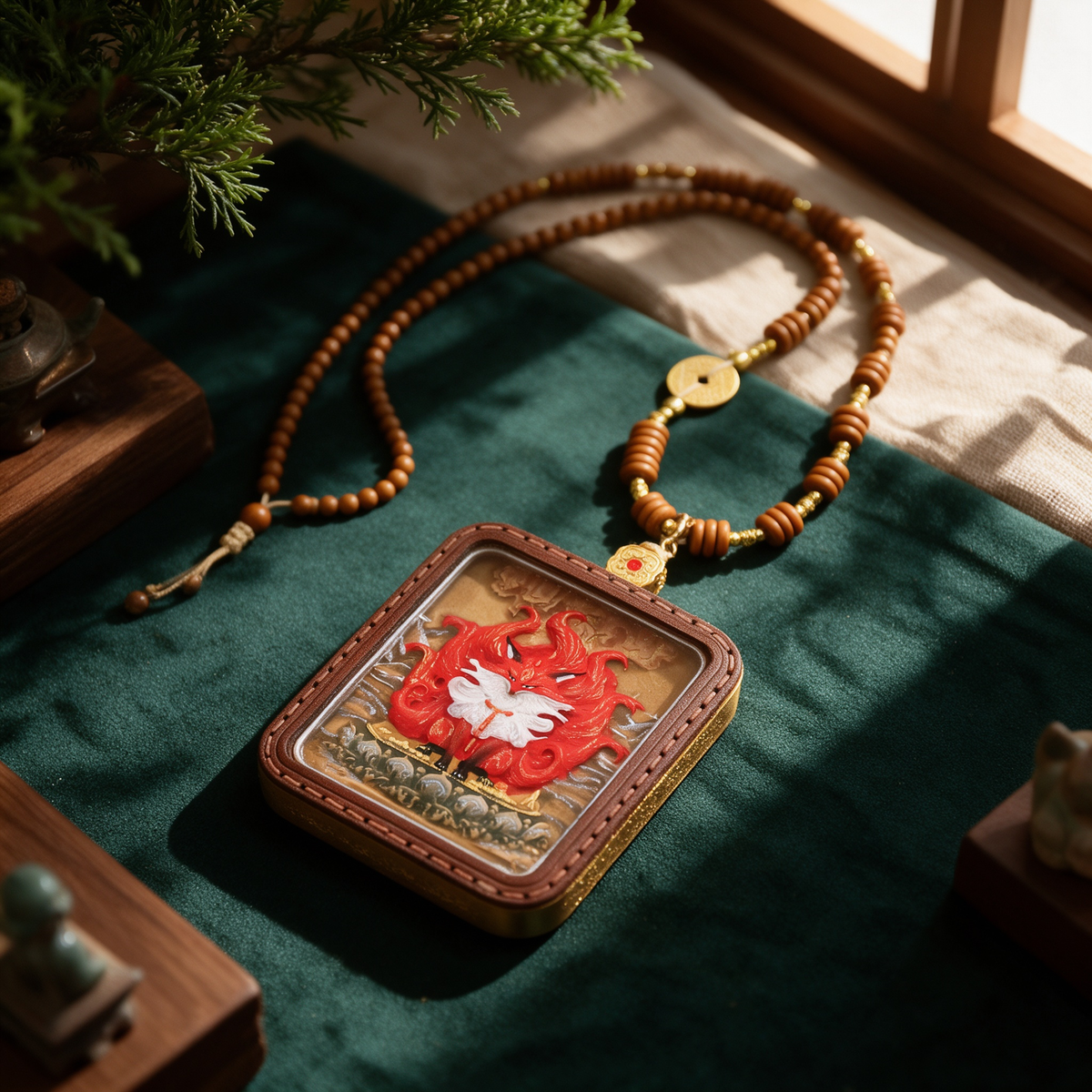 3D hand-painted Nine-Tailed Fox cultural pendant