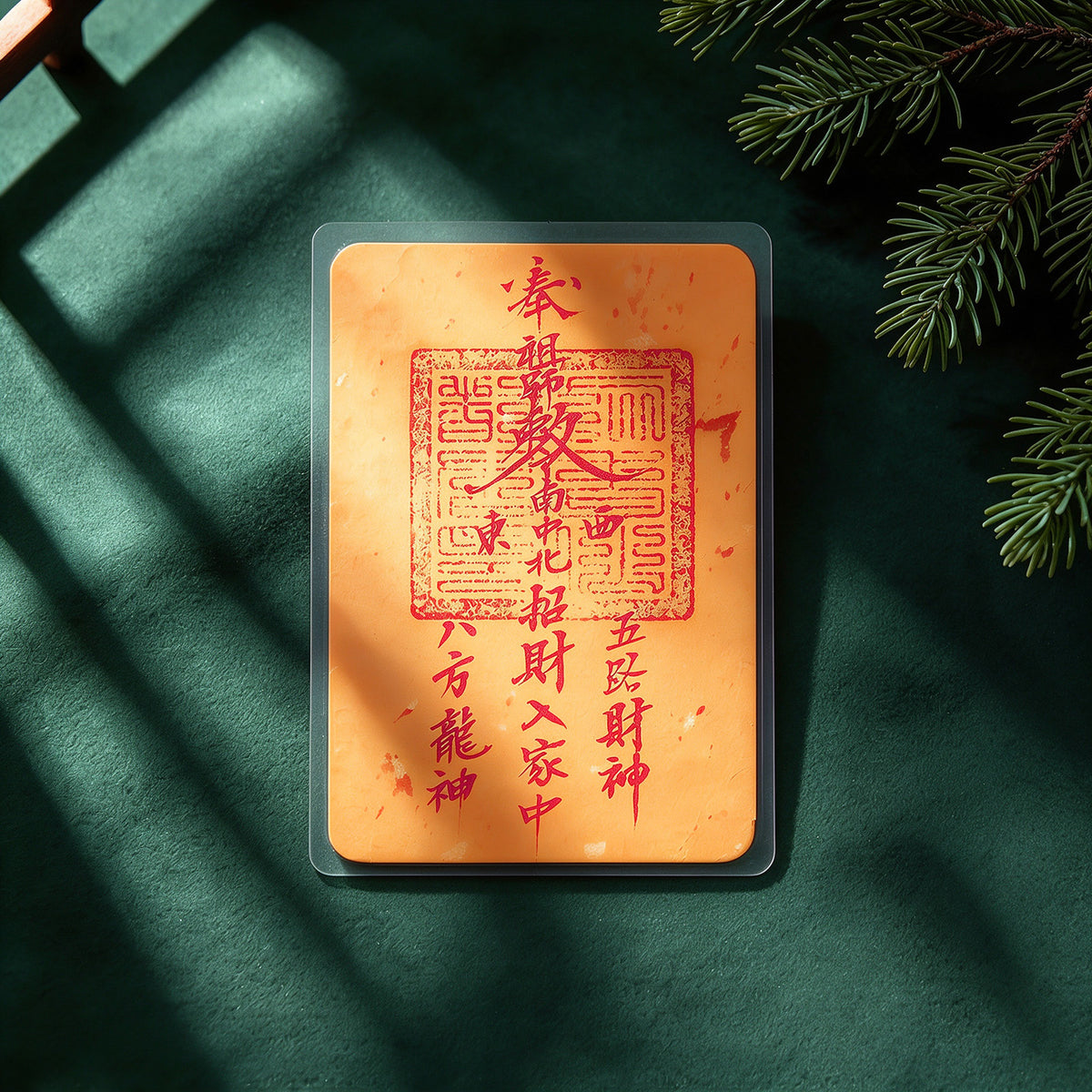 Hand-Drawn Daoist Wealth & Prosperity Talisman Card (招财符) with Vermilion Seal, Pocket Keepsake for Daily Carry & Gifting