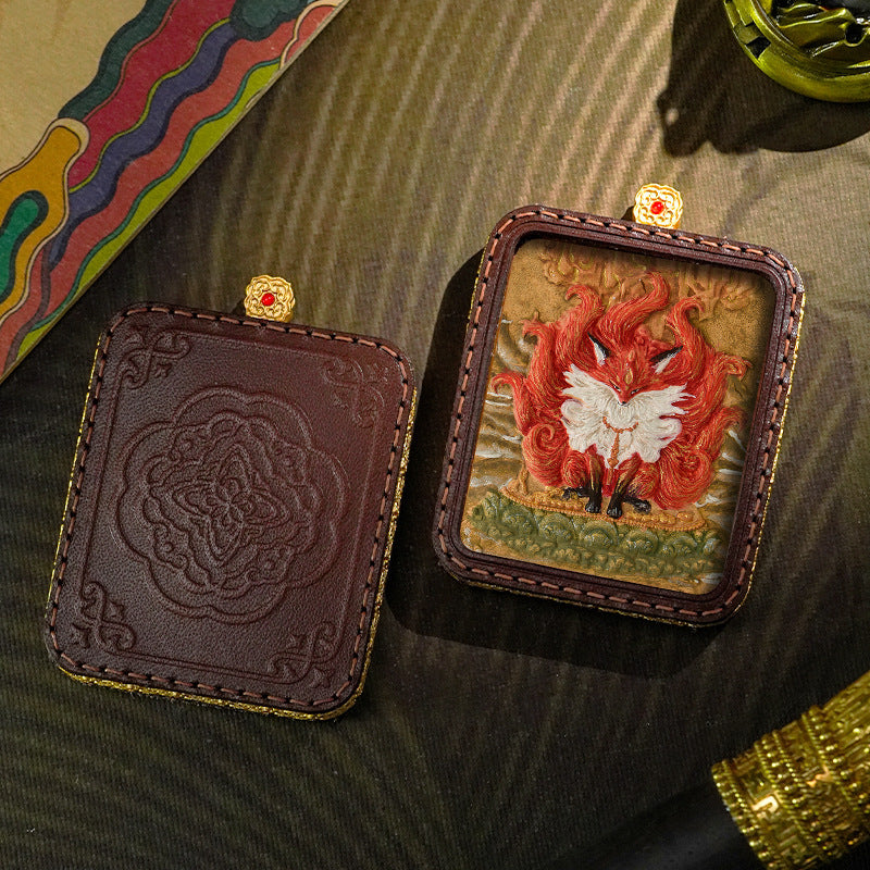 3D hand-painted Nine-Tailed Fox cultural pendant, close-up detail