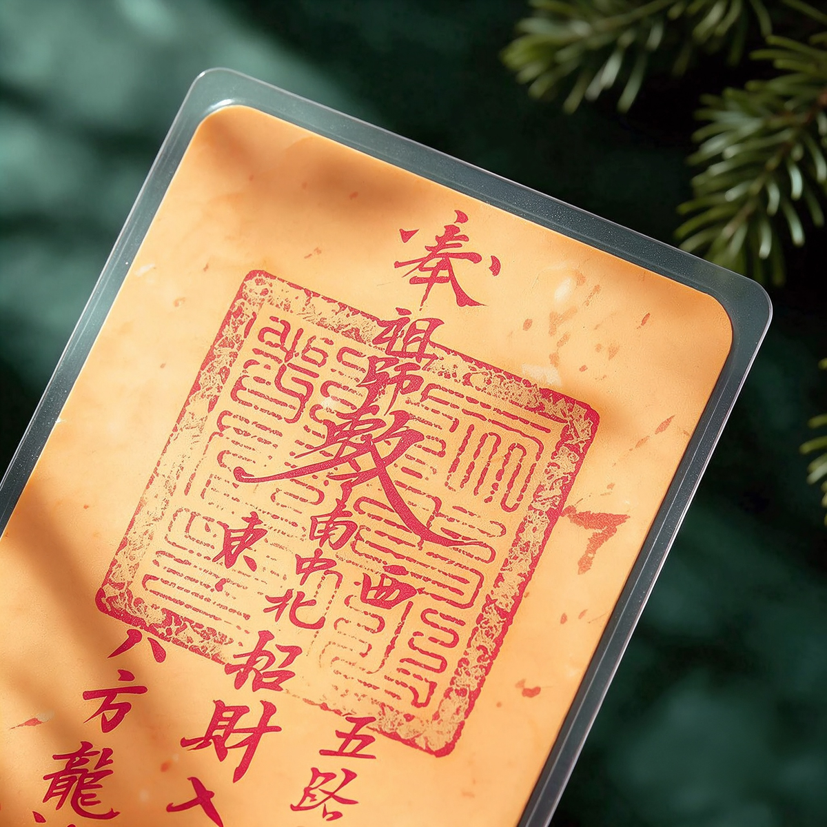 Hand-Drawn Daoist Wealth & Prosperity Talisman Card (招财符) with Vermilion Seal, Pocket Keepsake for Daily Carry & Gifting
