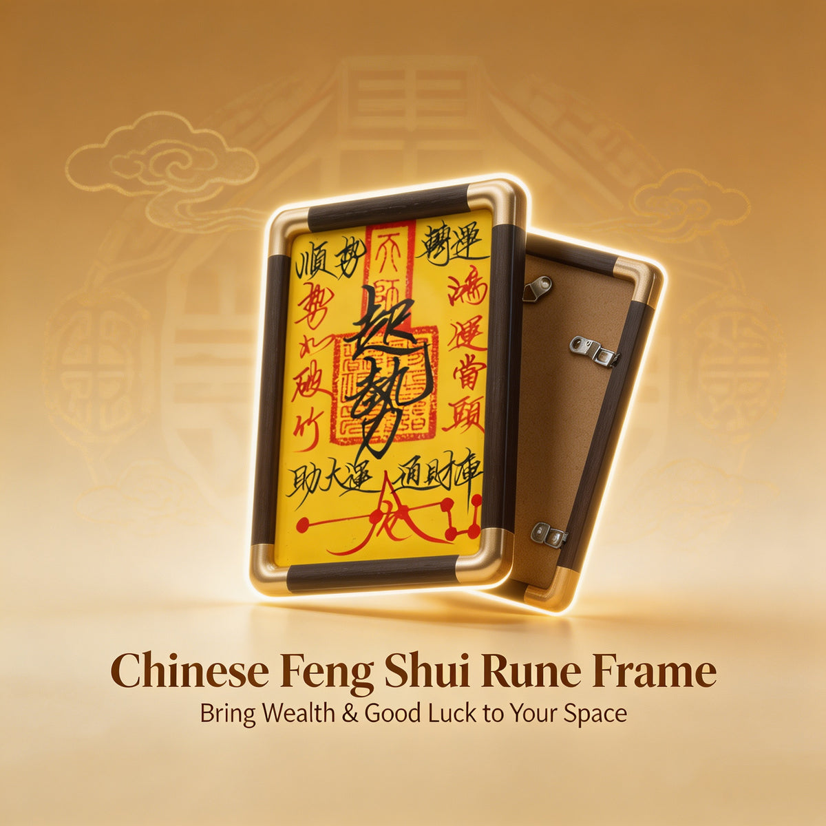 Framed Chinese Feng Shui talisman plaque with traditional calligraphy alternate view 1