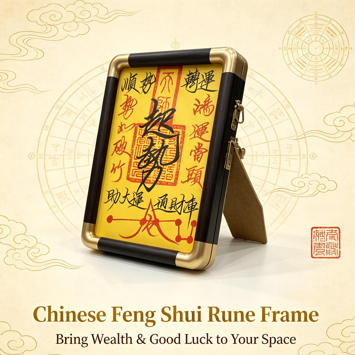 Framed Chinese Feng Shui talisman plaque with traditional calligraphy, alternate view 3