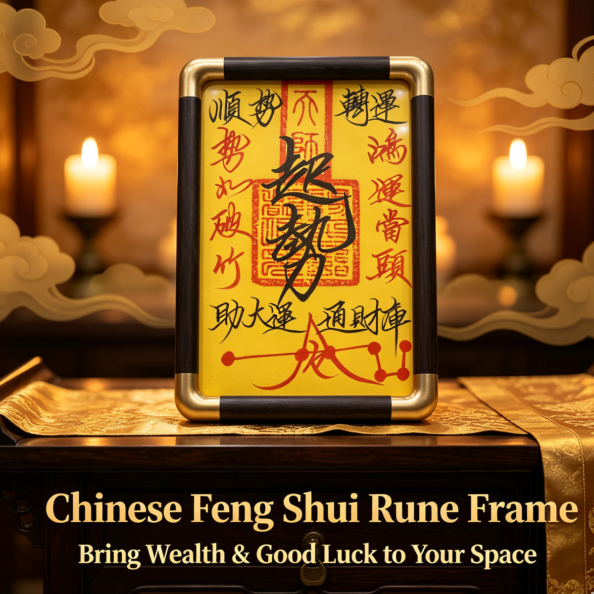 Framed Chinese Feng Shui talisman plaque with traditional calligraphy, alternate view 4
