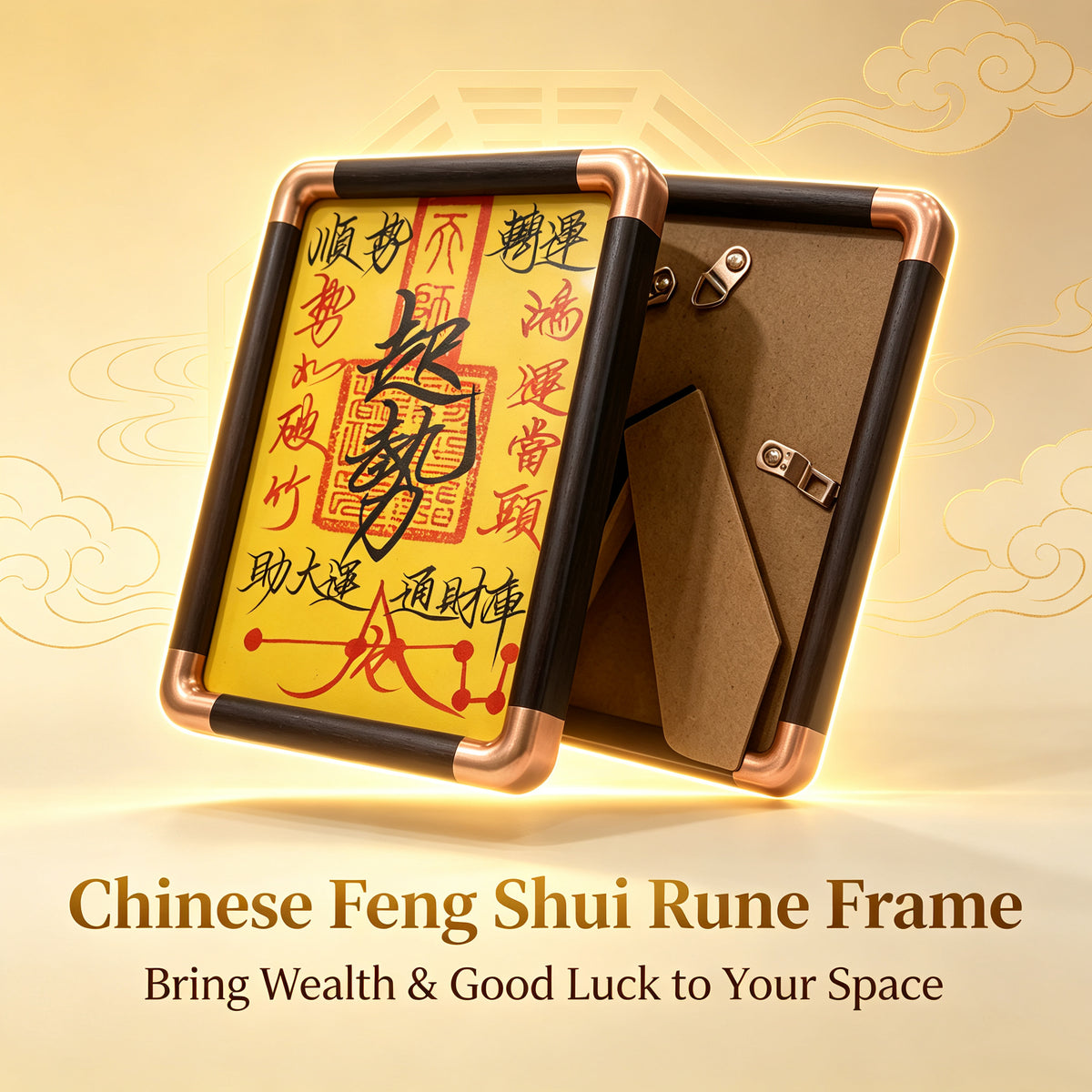 Framed Chinese Feng Shui talisman plaque with traditional calligraphy, alternate view 5