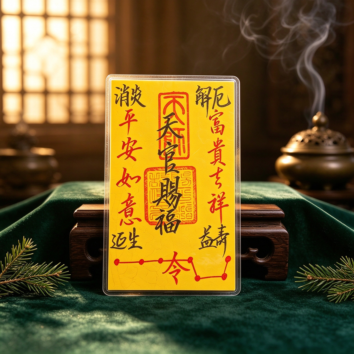Hand-Drawn Heavenly Official Blessing Talisman Card | Portable Daoist Good Luck Charm