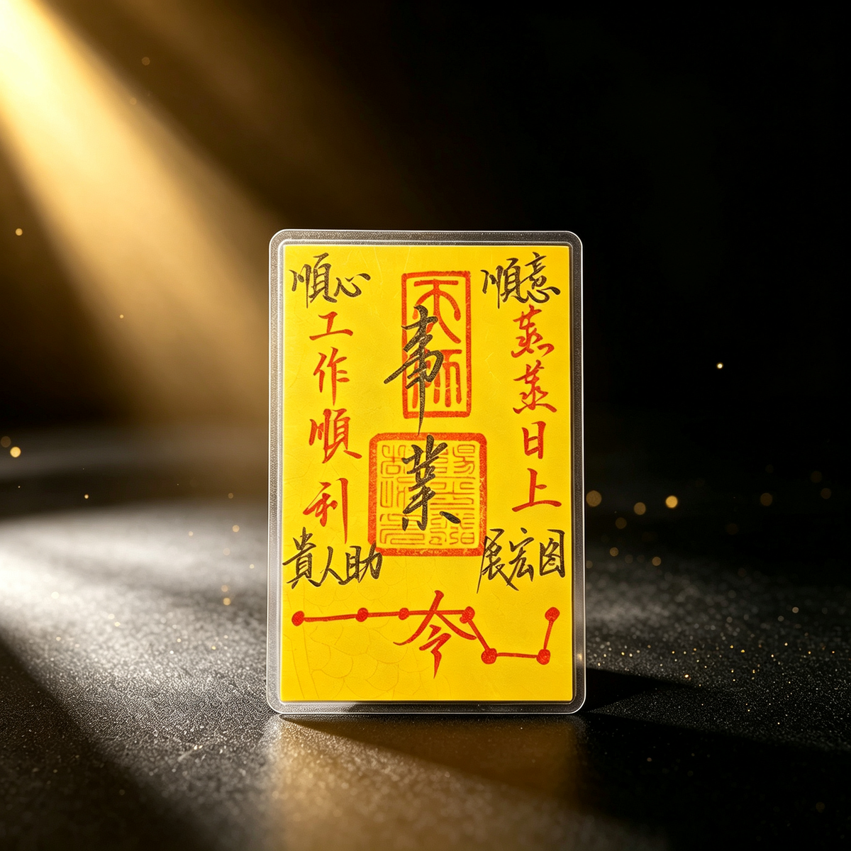 Hand-drawn Daoist career talisman card on yellow paper, close-up detail